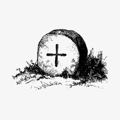 Old tombstone drawing - obrazy, fototapety, plakaty
