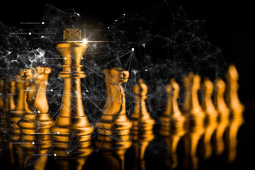 strategy ideas concept business futuristic graphic icon and golden chess board game black colot tone