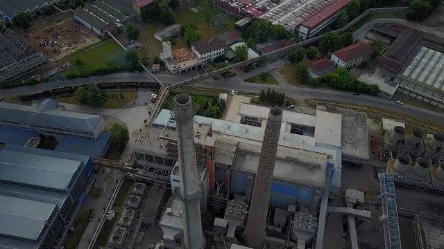 Factory Chimneys in the Industrial Town Old Factory Chimneys, Zastava Energetika, Kragujevac, Serbia  