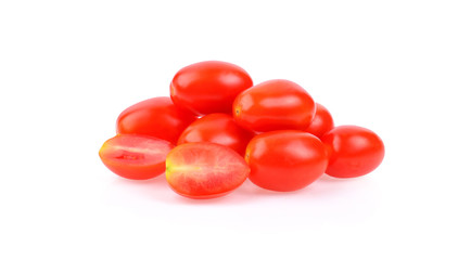 Cherry tomatoes stack isolated on white background.