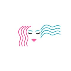 Girl's face with red lipstick and colored hair