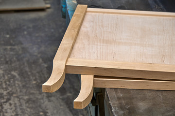 Production of wood furniture. Bathroom vanity cabinet. Furniture manufacture. Close-up