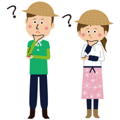 ポップな農家の男女がハテナ