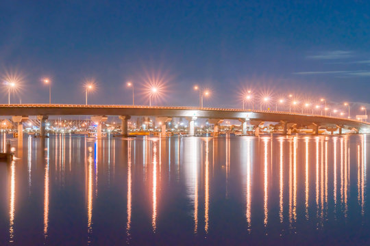 Tauranga Harbour Bridge Illuminated At Night