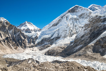 Fototapeta na wymiar The geology landscape of Khumbu glacier and Himalayan range view from Everest base camp (5,365 m) in Sagarmatha national park, Nepal.