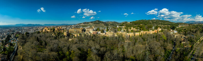 Fototapeta na wymiar Granada Alhambra medieval palace castle in Spain aerial view