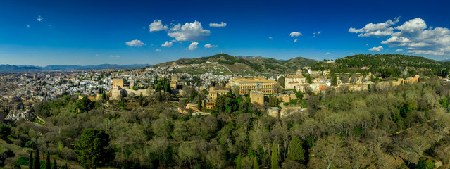 Granada Alhambra medieval palace castle in Spain aerial view