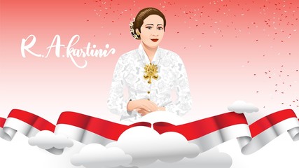 Kartini Day, R A Kartini the heroes of women and human right in Indonesia. banner template design background - Vector