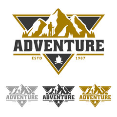 Mountain logo, camping and hiking emblem design, adventure life