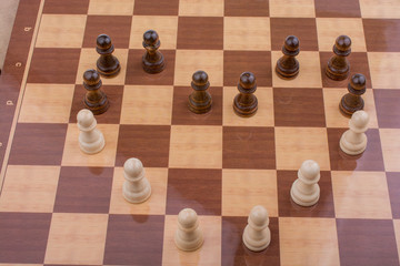 Chess board with chess pieces