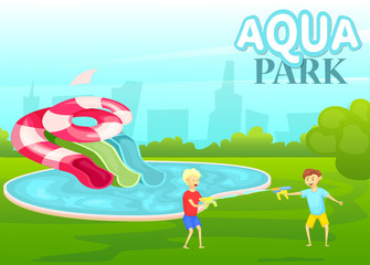 Obraz na płótnie Canvas Aquapark cartoon , childs playing, colorfull stock vector illustration.