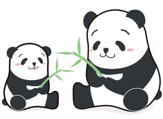 Cute funny cartoon style panda of parent and child family vector illustration.