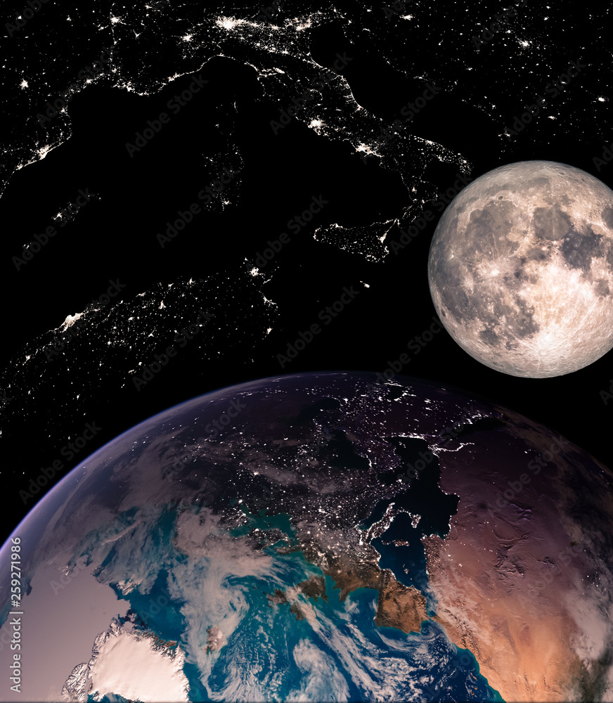Wall mural planet earth with a projection of europe and italy in the form of stars of the constellations of cit