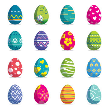 Set of easter eggs isolated background. Vector modern new design with different colors and patterns.