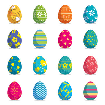 Set of easter eggs isolated background. Vector modern new design with different colors and patterns.