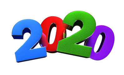 Year 2020 3D rendering on white background.with clipping path.