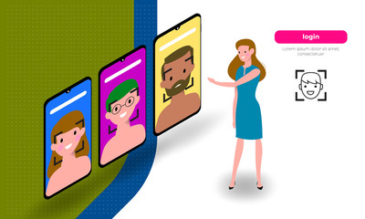 Face Recognition login System Concept on Smart phone Human Face Scanning