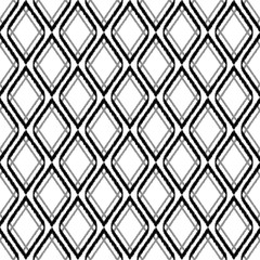Fototapeta premium Black and white ikat rhombus shape geometric seamless pattern, vector