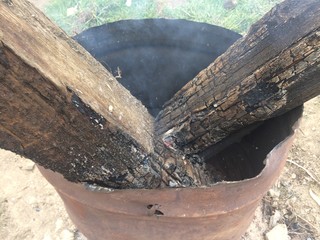 Burned boards smoke in the pipe