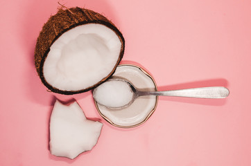 Ripe coconut fruit and coconut oil