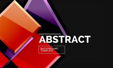 Glossy mosaic style geometric shapes - squares and triangles on black