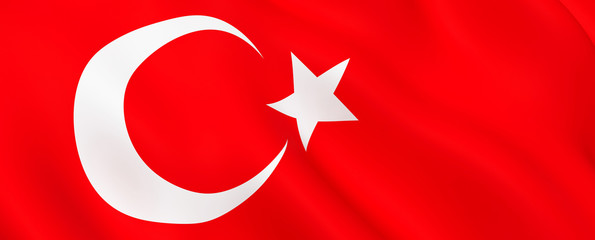 National Fabric Wave Close Up Flag of Turkey Waving in the Wind. 3d rendering illustration.