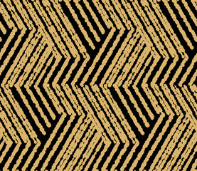 Abstract geometric pattern with stripes, lines. Seamless vector background. Gold and black ornament. Simple lattice graphic design