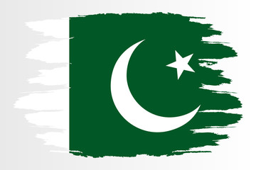 Flag of Pakistan. Brush painted Flag of Pakistan Hand drawn style illustration with a grunge effect and watercolor. Flag of Pakistan with grunge texture. Vector illustration