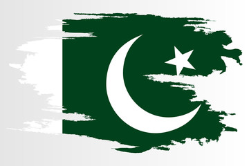 Flag of Pakistan. Brush painted Flag of Pakistan Hand drawn style illustration with a grunge effect and watercolor. Flag of Pakistan with grunge texture. Vector illustration