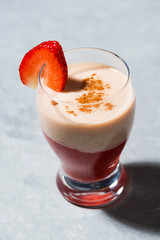fresh strawberry yoghurt milkshake, closeup