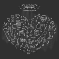 Hand drawn doodle set of Gardening icons