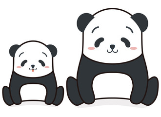 Cute funny cartoon style panda of parent and child family vector illustration.