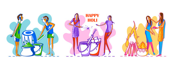 Indian People celebrating festival of Color Holi in vector bacground