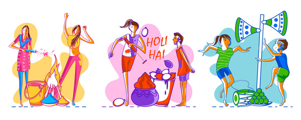 Indian People celebrating festival of Color Holi in vector bacground