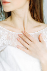 Portrait of a beautiful bride in the interior Studio. Wedding in European style fine art.