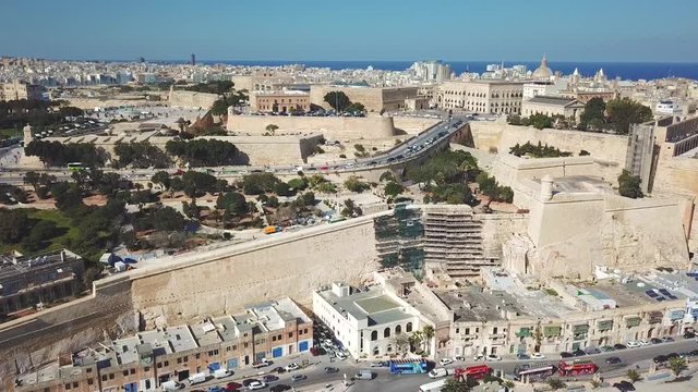 Malta capital - Valletta, Valleta's waterfront and Upper Barrakka Gardens Aerial view of Malta's capital - Valletta Valleta's waterfront, Upper Barrakka Gardens and Lower Barrakka Gardens