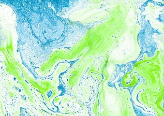 Fototapeta na wymiar Contemporary painting. Abstraction. Unique hand painted image for creative design of posters, wallpapers. Modern piece of art. Mixed media artwork. Unusual artistic style. Blue and green paints.
