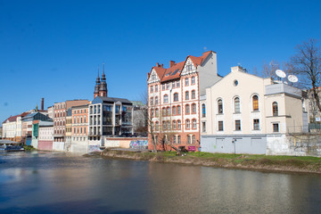 Naklejka premium OPOLE, POLAND. River View in Opole old City Center Near the Market Square also known as Opole Venice. 