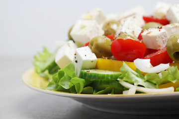 Traditional Greek salad on the plate