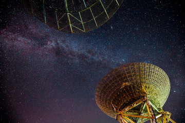 Radio telescopes and the Milky Way at night