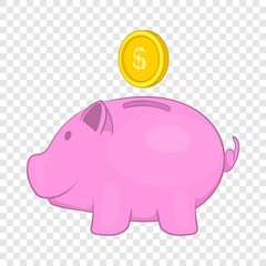 Pink pig money box icon in cartoon style isolated on background for any web design 