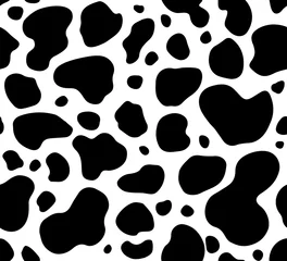 Behang Zwart wit koe textuur Dalmatische patroon herhaald naadloos zwart wit vlek huid bont