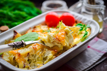 Cabbage casserole with rice and cheese.