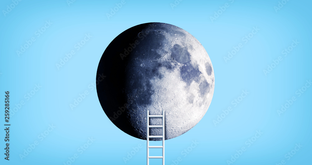 Wall mural conceptual image with ladder leading to moon - some elements of this image furnished by nasa