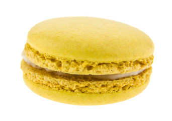 yellow macaroon cake isolated on white background close-up