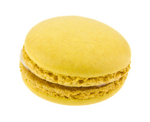 yellow macaroon cake isolated on white background close-up