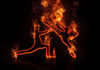 戦うビジネスマンのシルエット