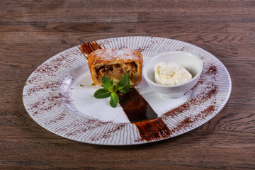 Apple strudel with ice-cream