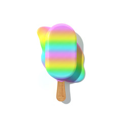 Rainbow Ice Cream. Summer Mood. Creative Minimal Concept for Sale Banner, Fashion Poster, Advertising Backdrop. Trendy Vibrant Pop Art Style. Vivid Gradient Palette. Flat Lay, Top View.