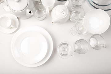 Set of white dishes , top view